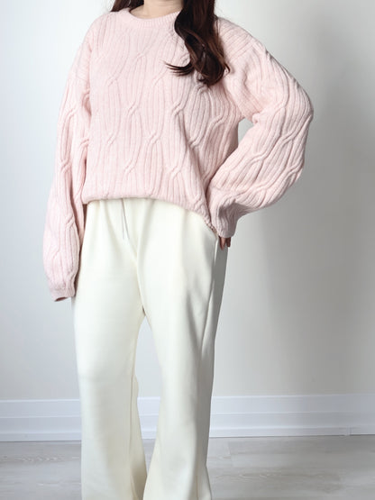 Cloud-Soft Twist Bread Sweater(Sakura pink)
