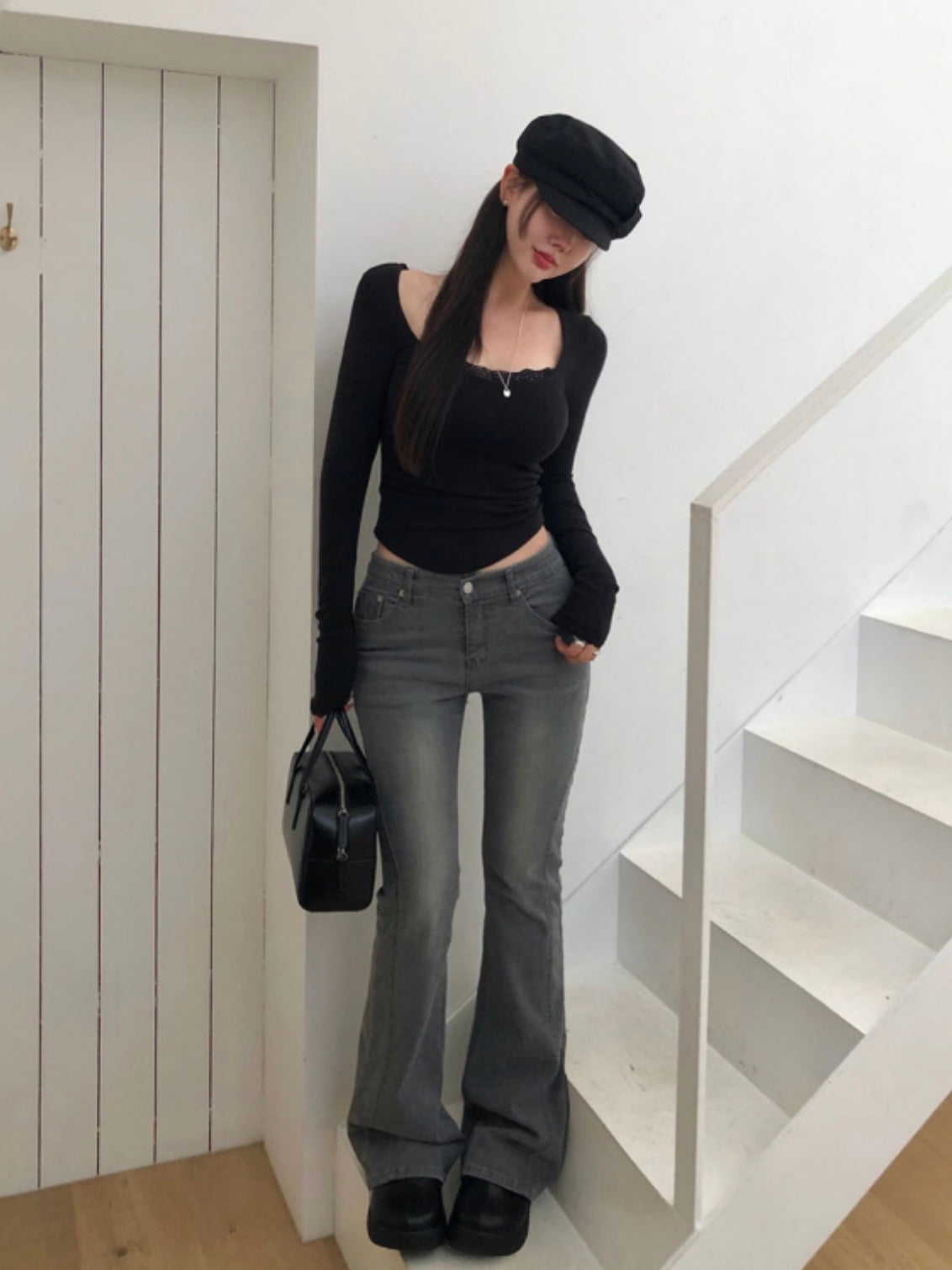 Elegant V-neck Lace Shirring Top(4 colors)