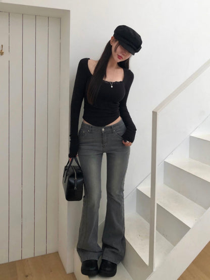 Elegant V-neck Lace Shirring Top(4 colors)