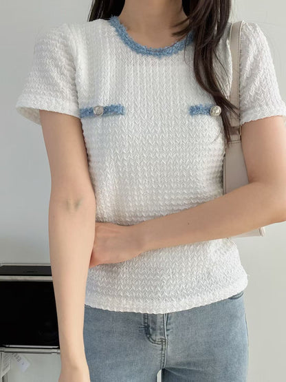 [Wrinkle-Free] Elegant Fringed Tweed Blouse(2 Colors)