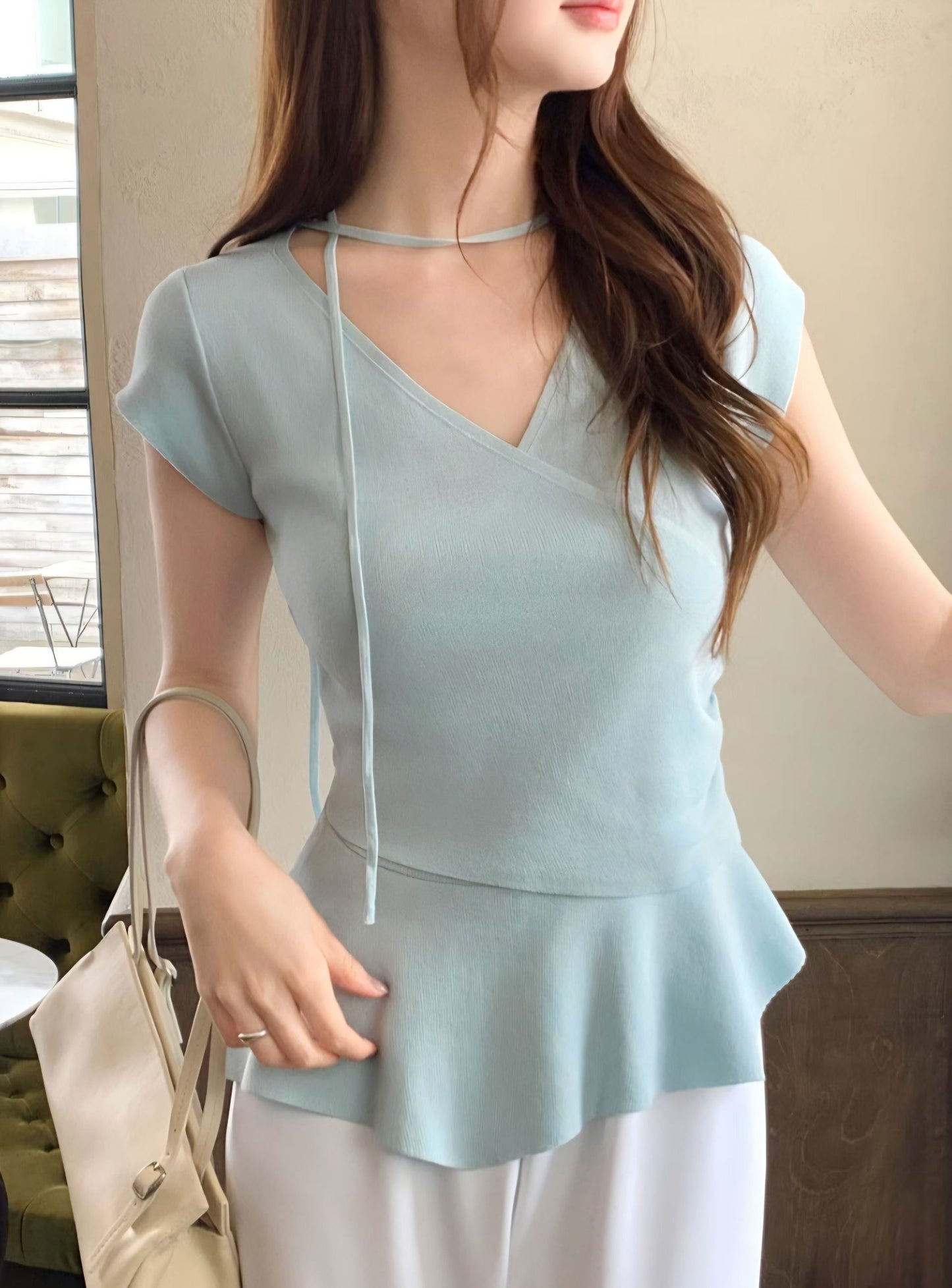 French Wrap Ruffle Knit Top(4 colors)