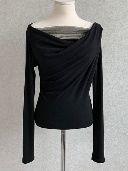 Ethereal Cowl Neck Sheer Tee(3 Colors)