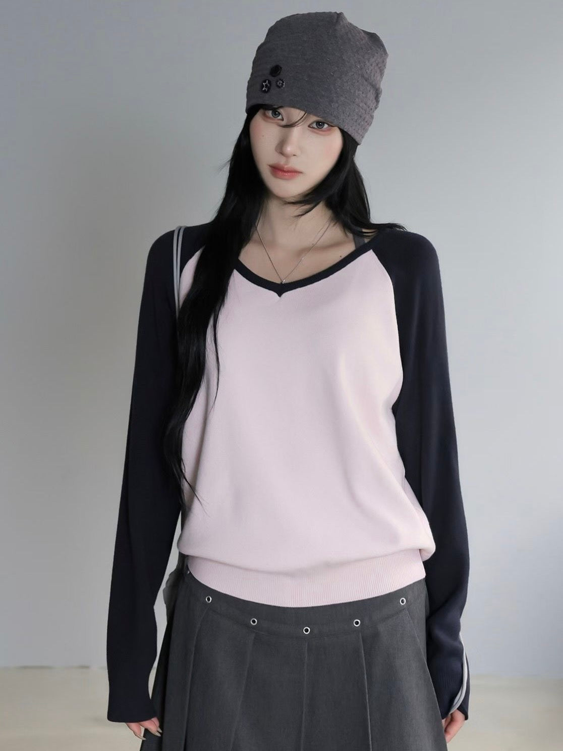 V-Neck Colourblock Dolman Knit Top(4 colors)