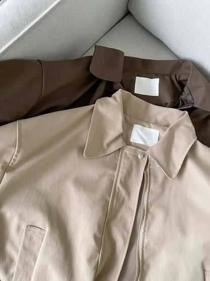 Earth-toned Windproof Zipper Jacket(Brown)