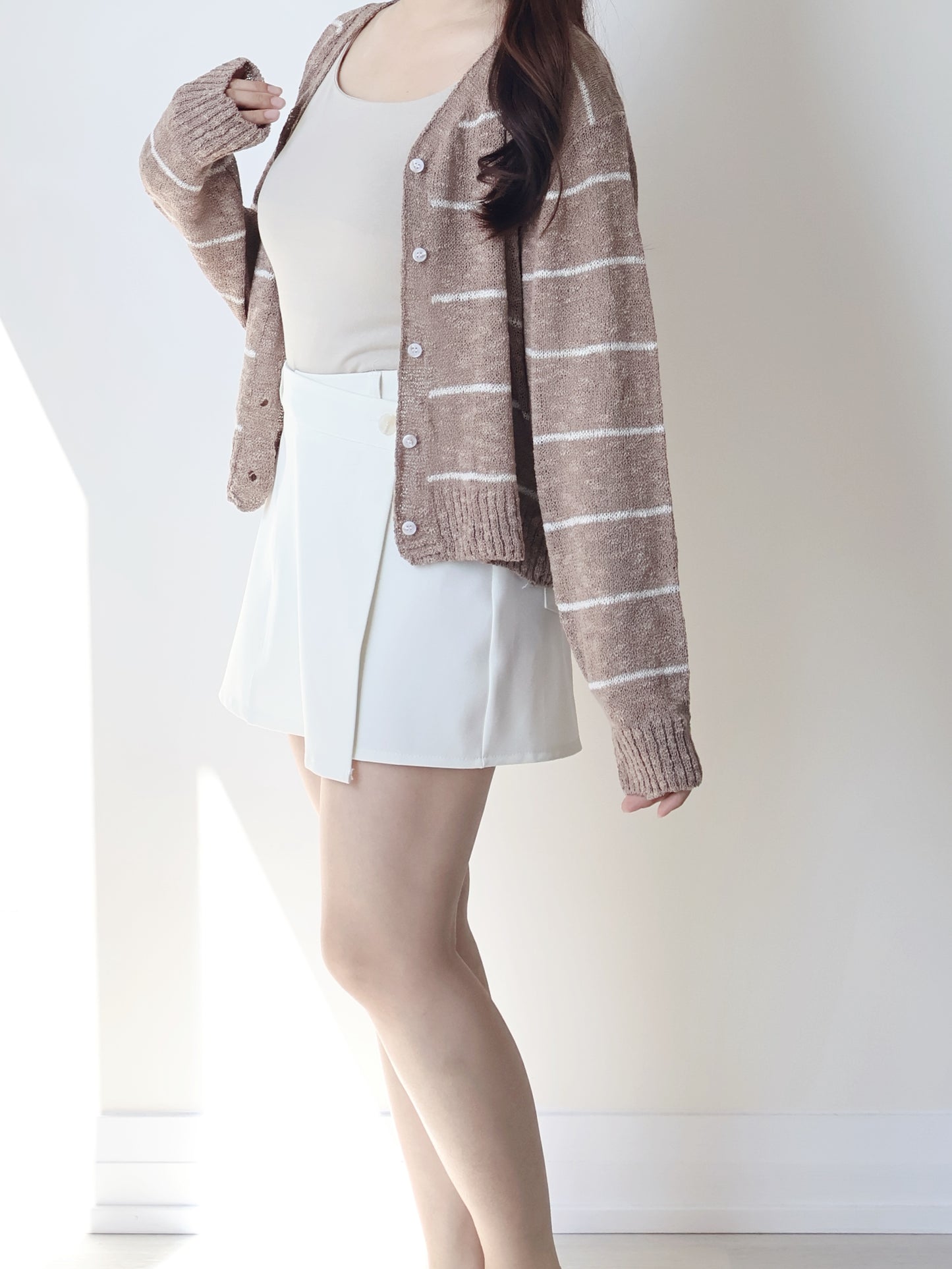Minimalist Striped Snowy Yarn Cardigan(Brown)
