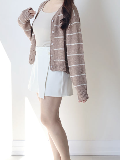 Minimalist Striped Snowy Yarn Cardigan(Brown)