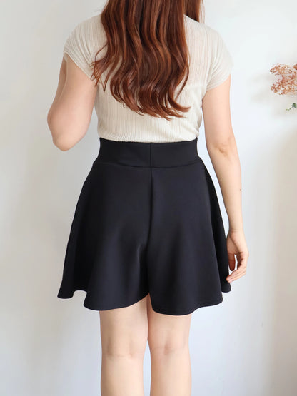 [Hidden Waistband] 365 Comfy A-Line Wide-Leg Cotton Shorts with Pockets(Black)