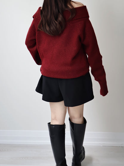 [2-WAYS] Elegant Off-shoulder Sweater(Wine)