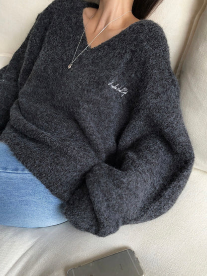 [10% Wool] Furry loose fit V-neck knit(5 colors)