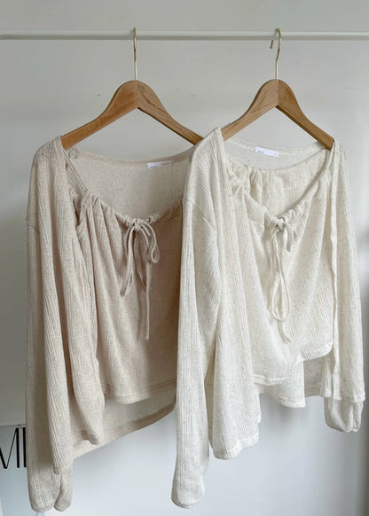 Airy Relaxed Linen Cami & Cardigan 2-Piece Set(Beige)