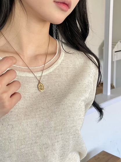 Romantic Crew-Neck Sheer Linen Knit Top(4 colors)
