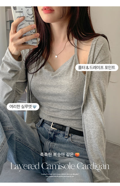 Elegant Drape Layered Cami Cardigan(5 colors)