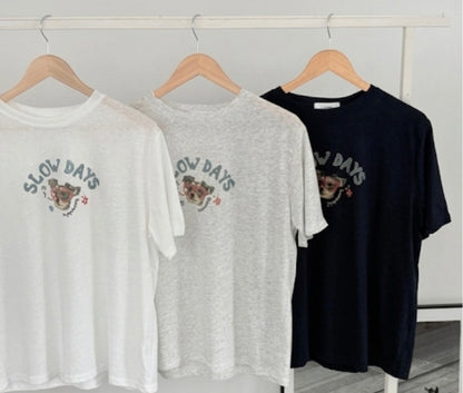 Oversized Slow Days Dog Graphic Cotton T-Shirt(3 Colors)
