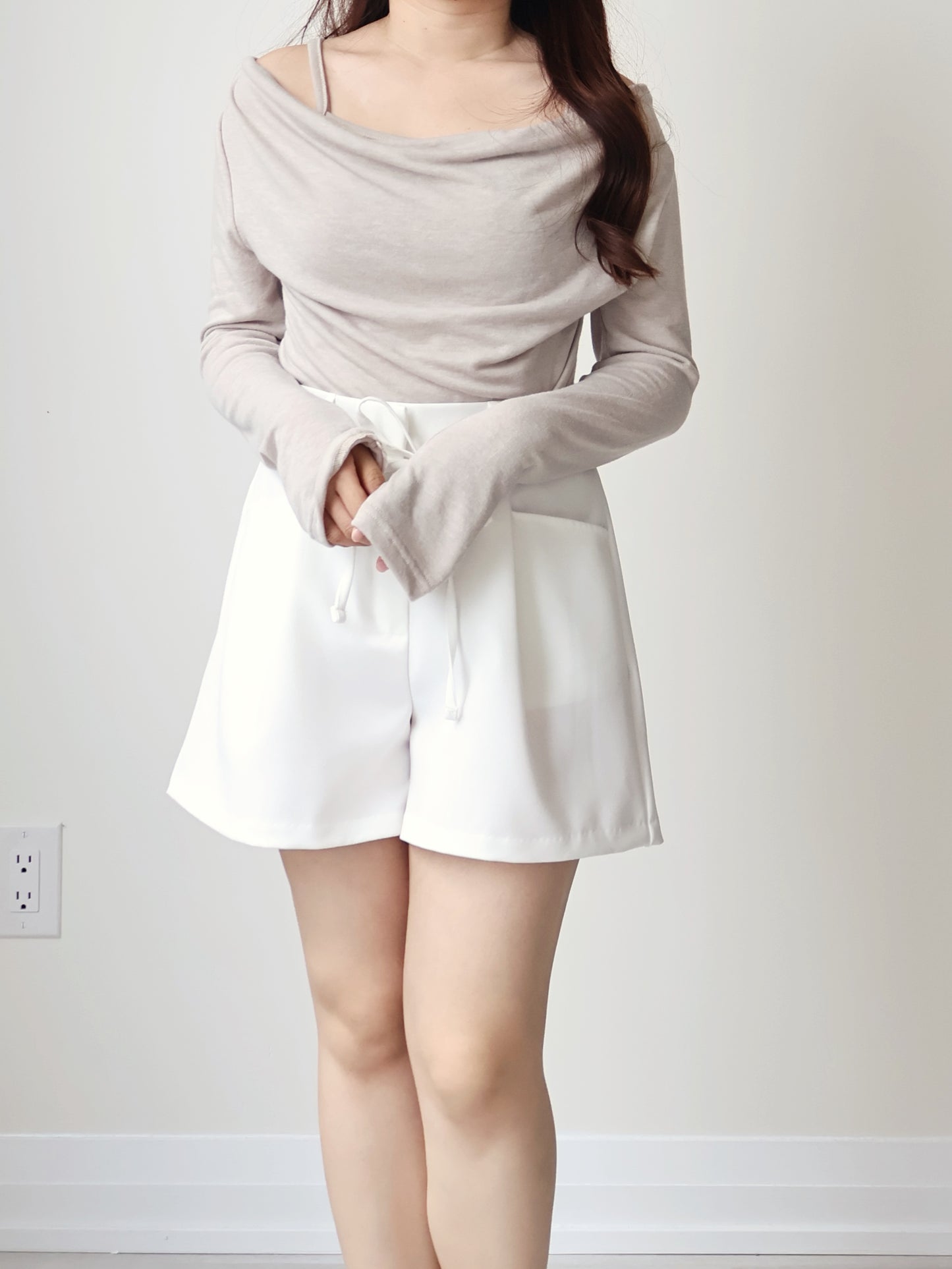2-Way Silky Smooth Faxu Layered Top(Beige)
