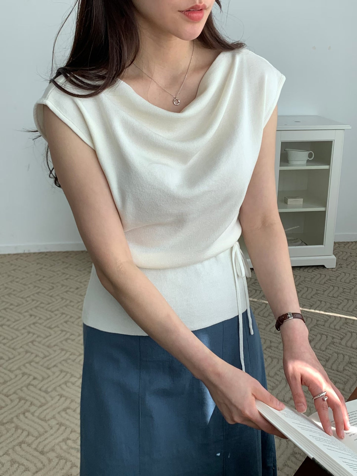 2-way French Chic Drape Neck Icy Knit Top(Cream)