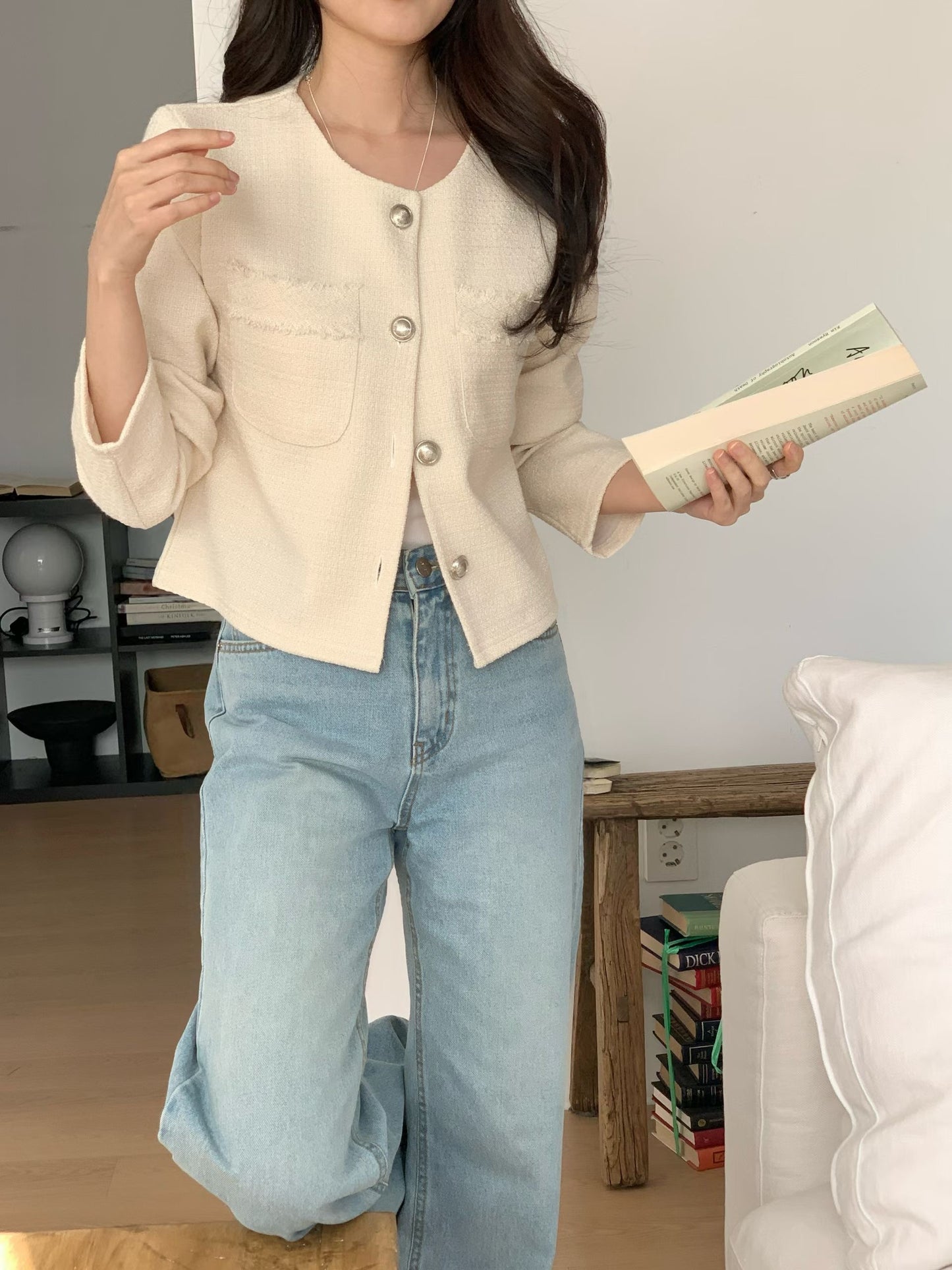 Luxe Embossed Buttons Tweed Jacket(3 colors)