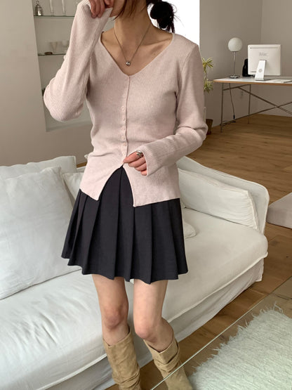 Elegant Sweetheart Neckline Button-Front Stretch Knit Top(5 colors)