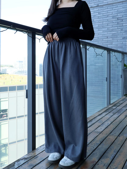 [3 Lengths] Everyday Relaxed Wide-Leg Cotton Pants with Pockets(Charcoal)