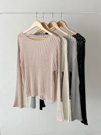 Minimalist Round Neck Sheer Knit Top(4 Colors)