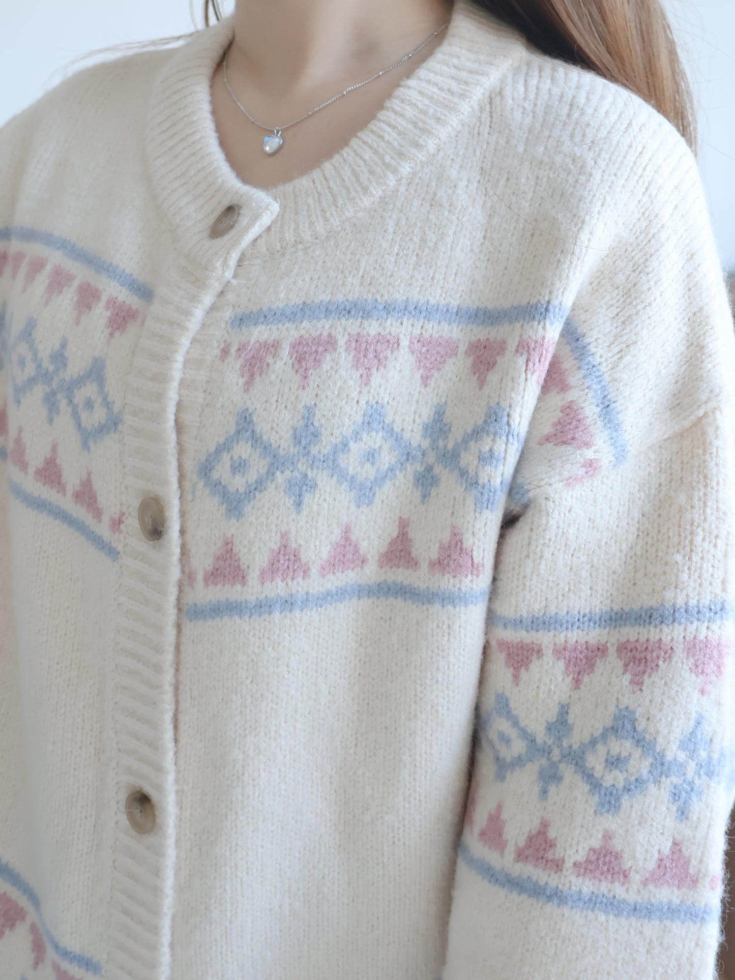 Jacquard Nordic Overfit Cardigan(Beige)