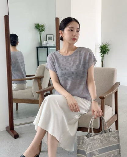 [Wrinkle-Free] Airy Pleated Texture Sheer Blouse(3 colors)