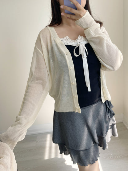 Featherlight Airy Ice-Silk UV-Block Knit Cardigan(Cream)