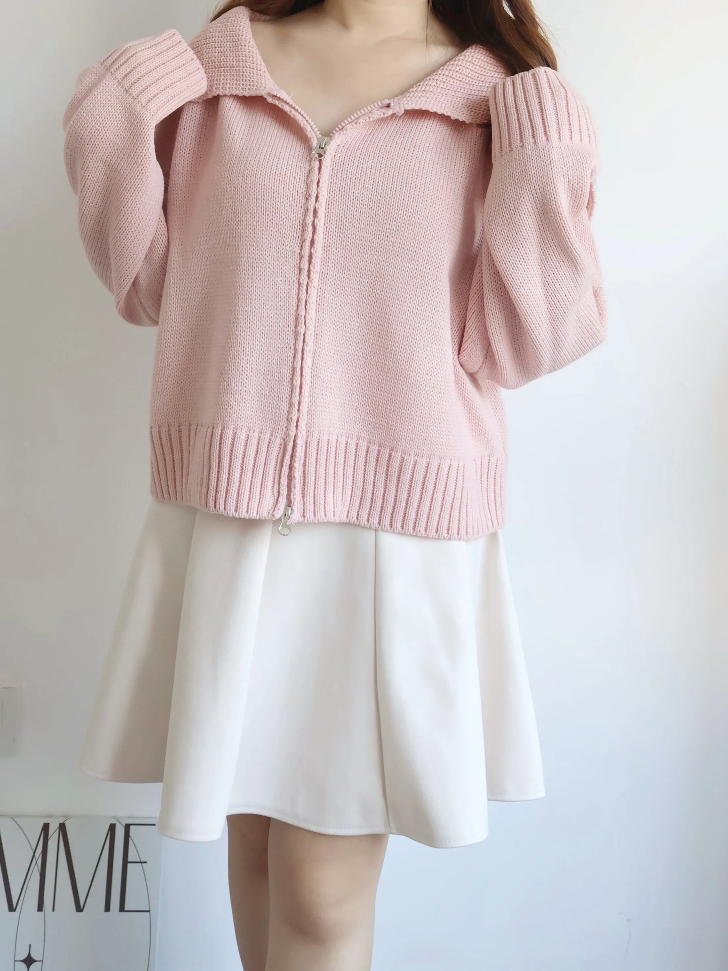 Sailor Collar Zip Cardigan(Pink)