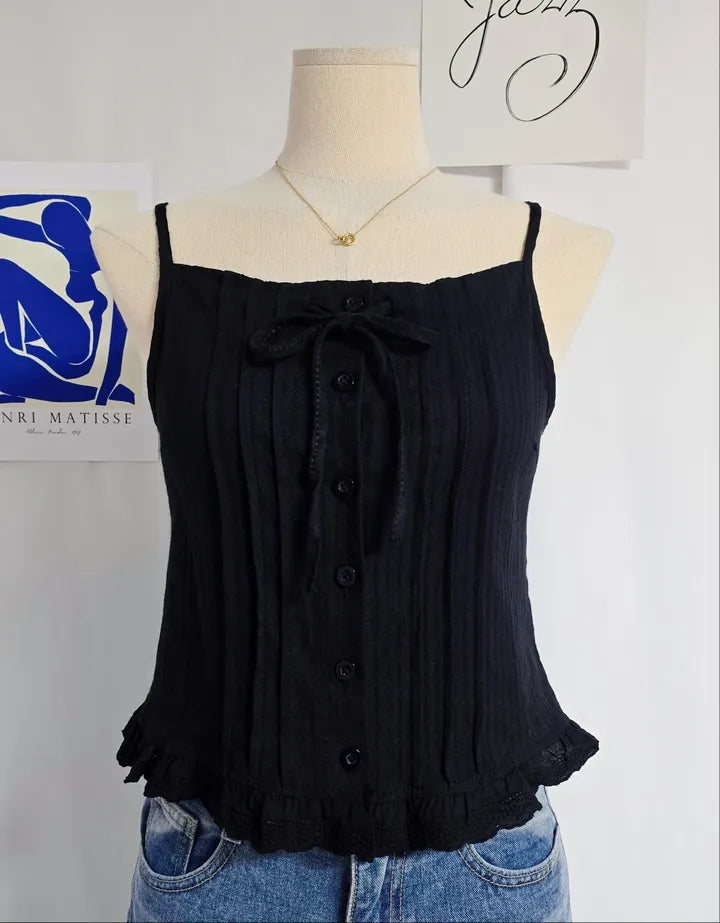 Romance Intricate Crochet Cotton Camisole Top(2 Colors)
