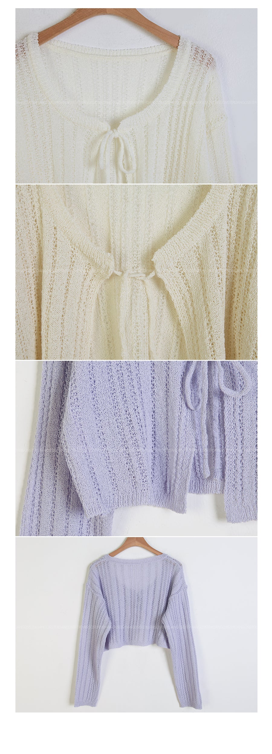 Romantic Ribbon Pointelle Knit Cropped Cardigan(5 colors)