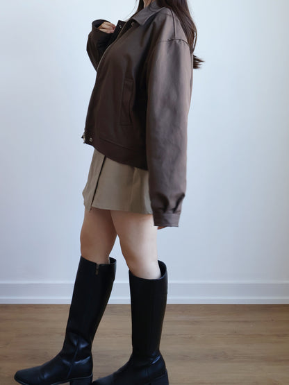 Earth-toned Windproof Zipper Jacket(Brown)