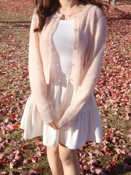 [25% WOOL] Sweet Lace Hollow-Out Cardigan(Peach)
