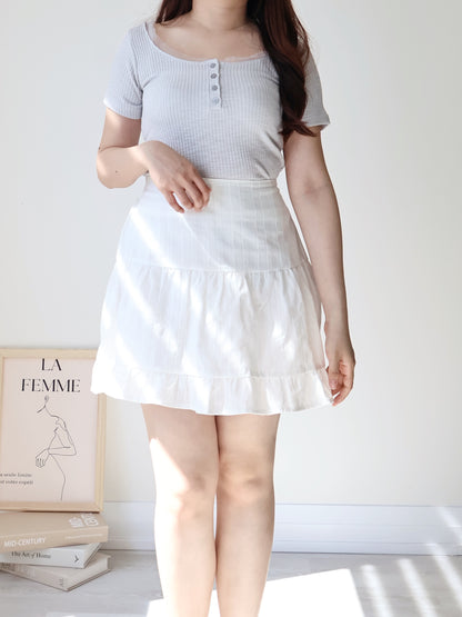Romantic Half-Button Sheer Top(Light Grey)