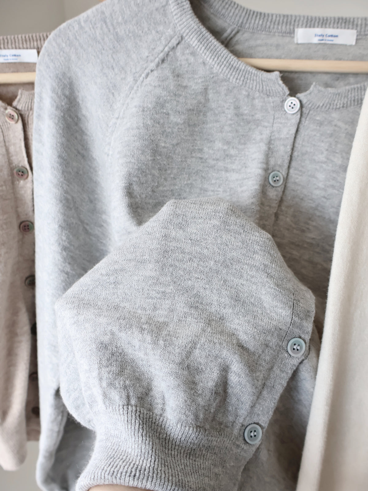 Premium Italian Cotton Soft-Touch Raglan Cardigan(Grey)