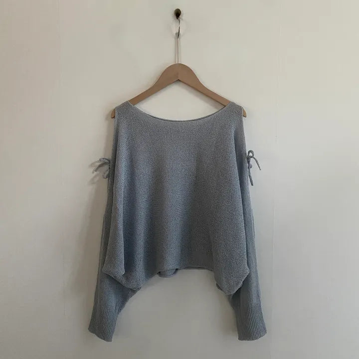 Ribbon Tie Open-Shoulder Knit Top(5 colors)