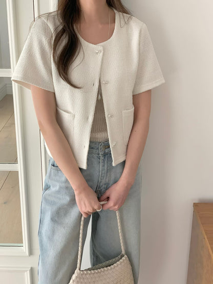 Chic Bow Button Tweed Jacket(3 Colors)