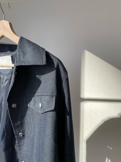 Airy Relaxed Lapel Denim Jacket(Deep blue)