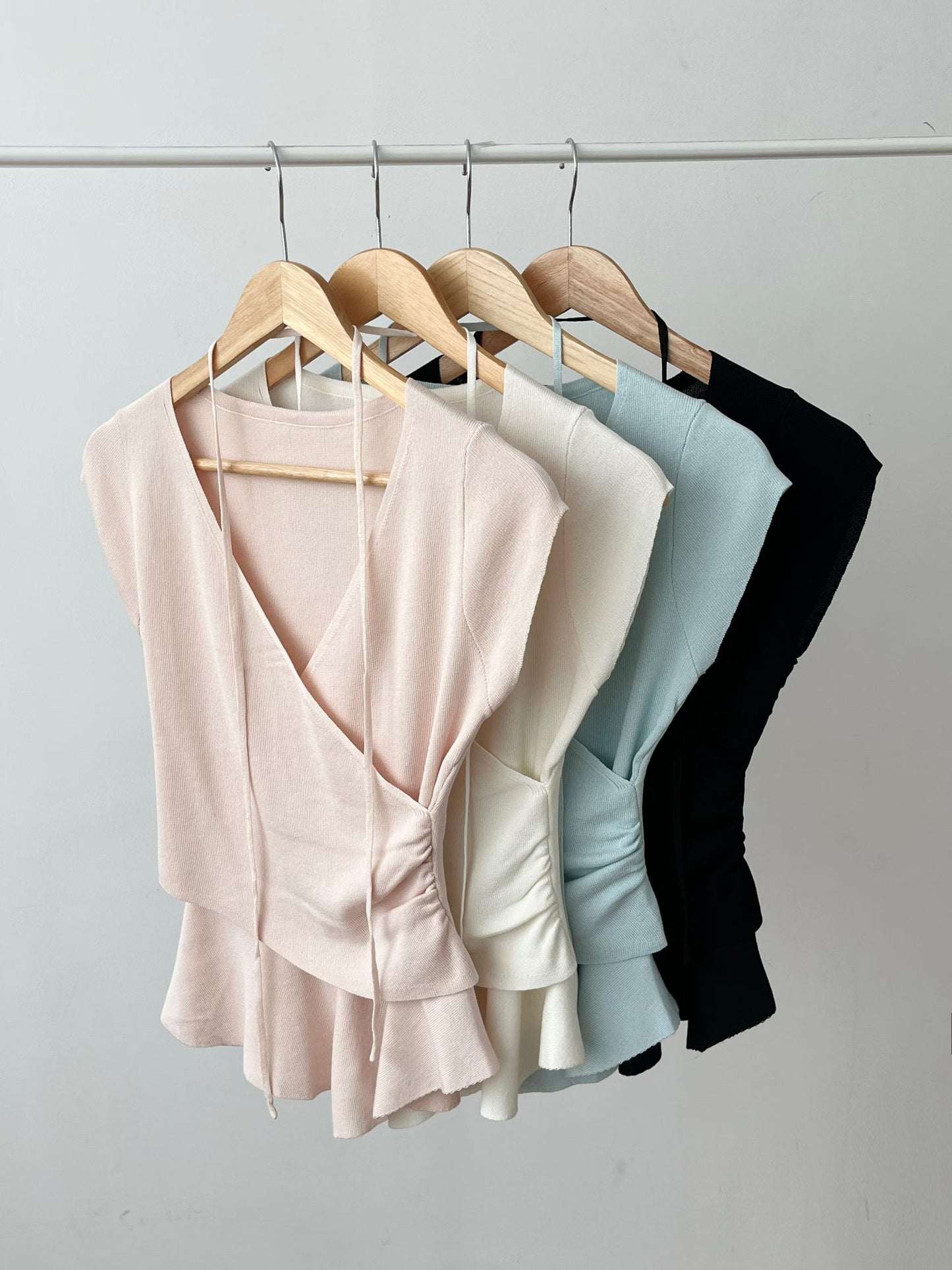 French Wrap Ruffle Knit Top(4 colors)