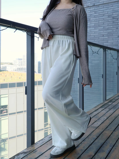 [3 Lengths] Everyday Relaxed Wide-Leg Cotton Pants with Pockets(Cream)