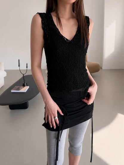 Romantic V-Neck Daisy Lace Sheer Tank Top(2 colors)