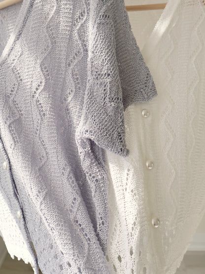 Romantic V-Neck Pointelle Pearl-Button Knit Top(Ivory)