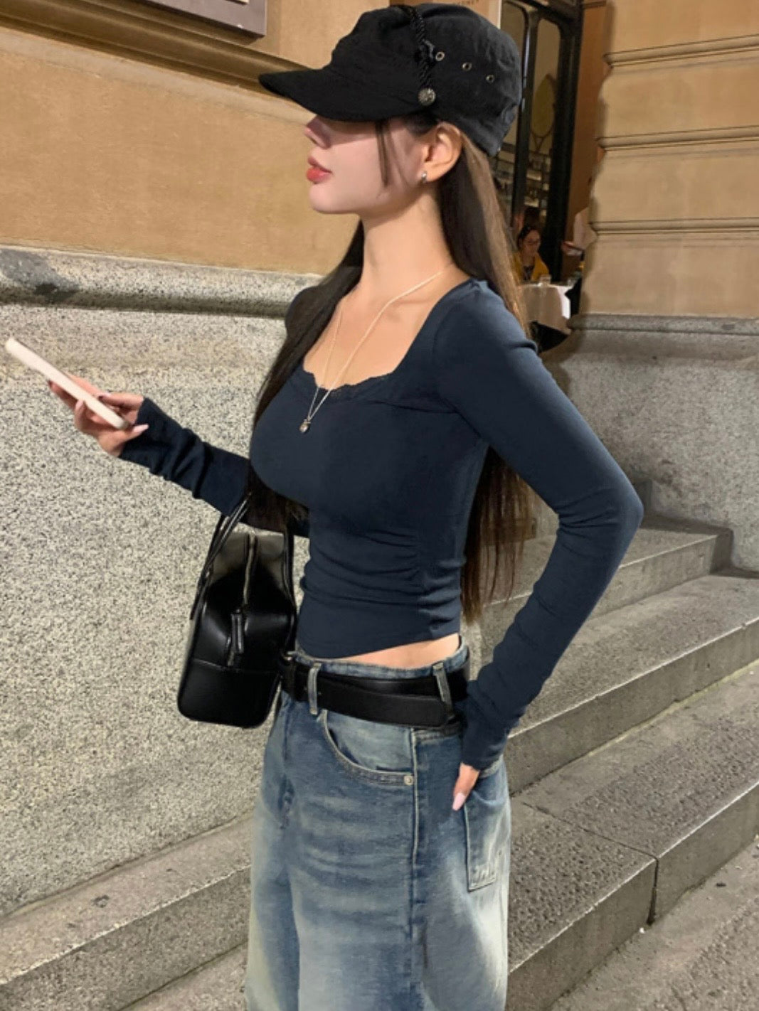 Elegant V-neck Lace Shirring Top(4 colors)