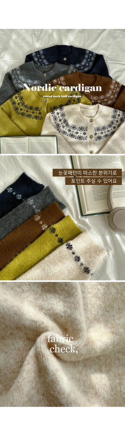 Nordic Snowflake Wool Cardigan(4 colors)