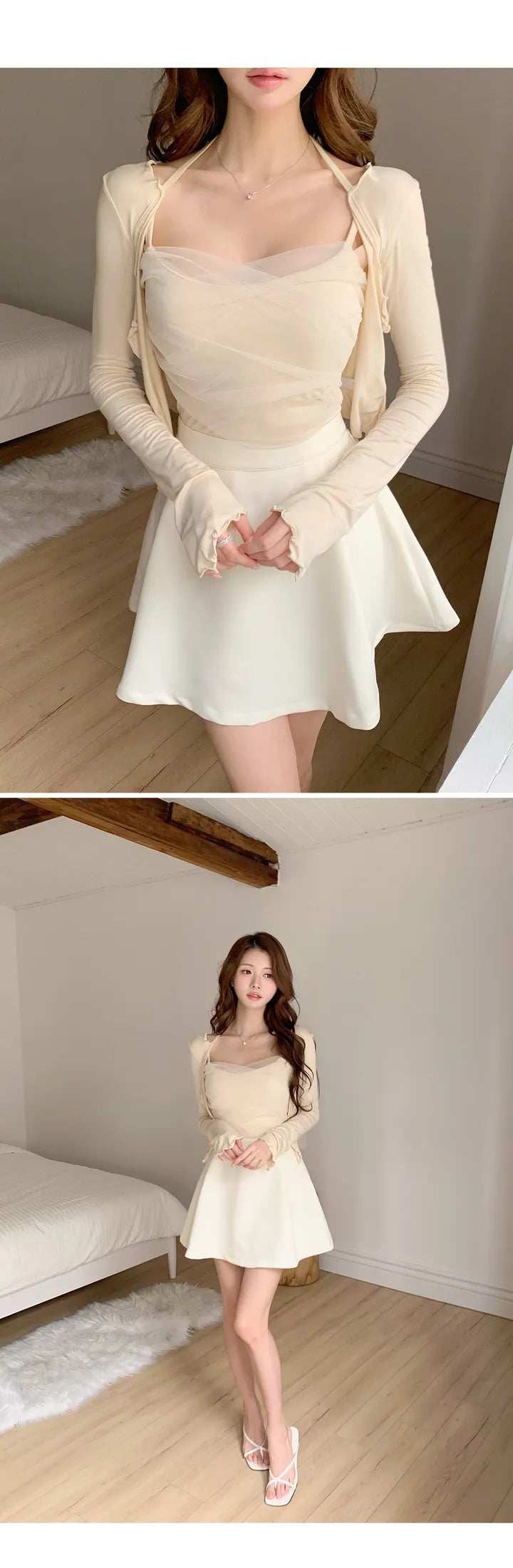 Balletcore Sheer Layered Cami & Cardigan 2-Piece Set(4 colors)