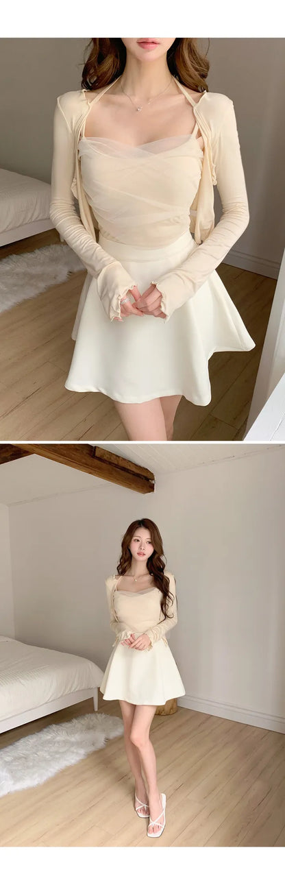 Balletcore Sheer Layered Cami & Cardigan 2-Piece Set(4 colors)