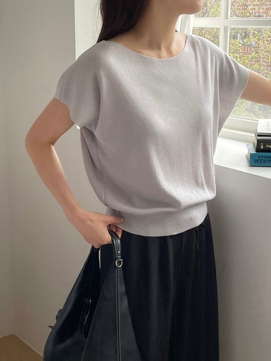 Slouchy Boat-Neck Lightweight Knit Top(5 colors)