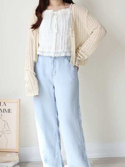 Relaxed Cinnamon V-Neck Knit Cardigan(Cream)