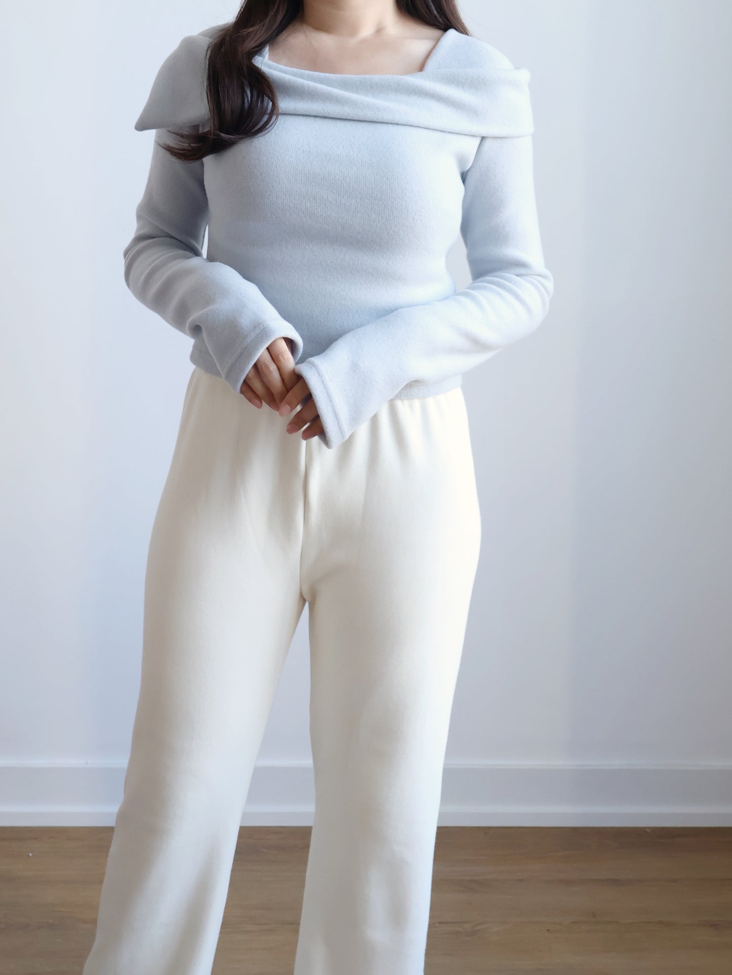 [With neck strap] Elegant Sailboat Collar Warm Fleece Top