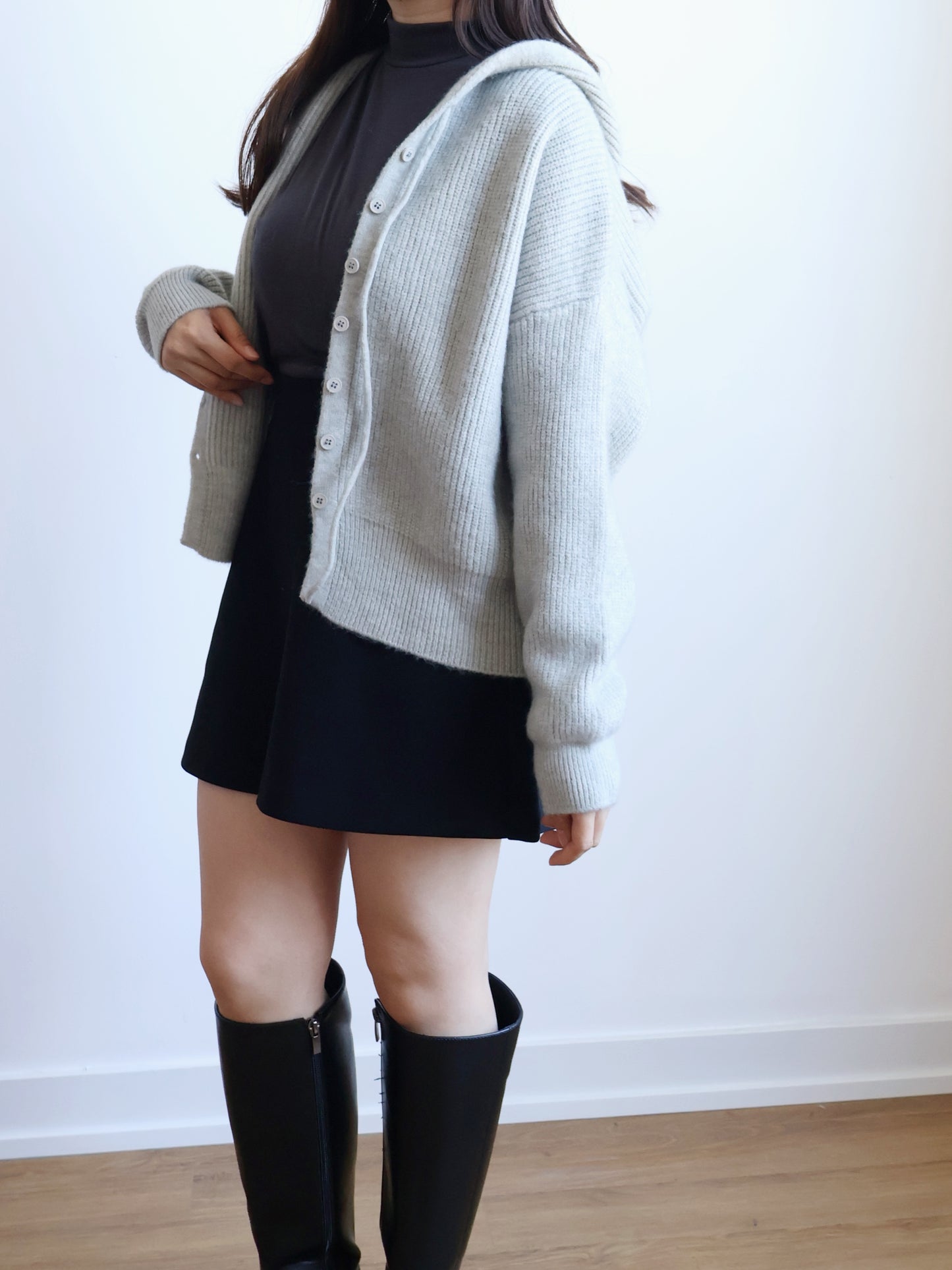 Casual Button Hooded Knit Cardigan