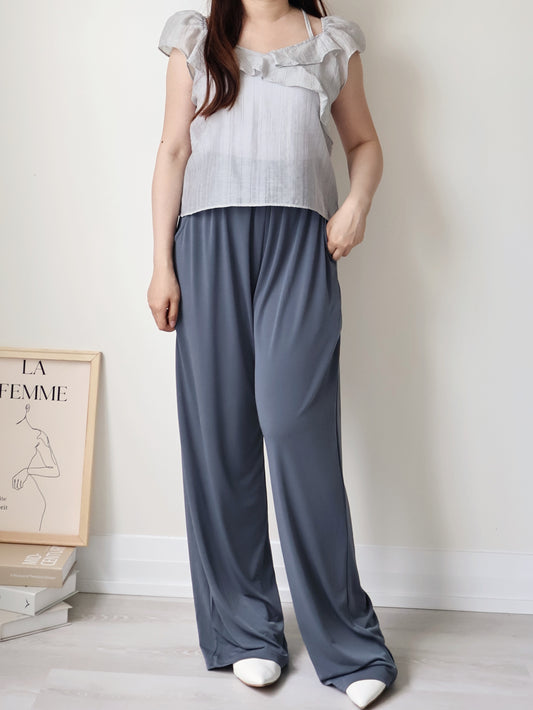 [Wrinkle-Free] Cooling Flowy Dual-Pocket Wide-Leg Pants(Charcoal)