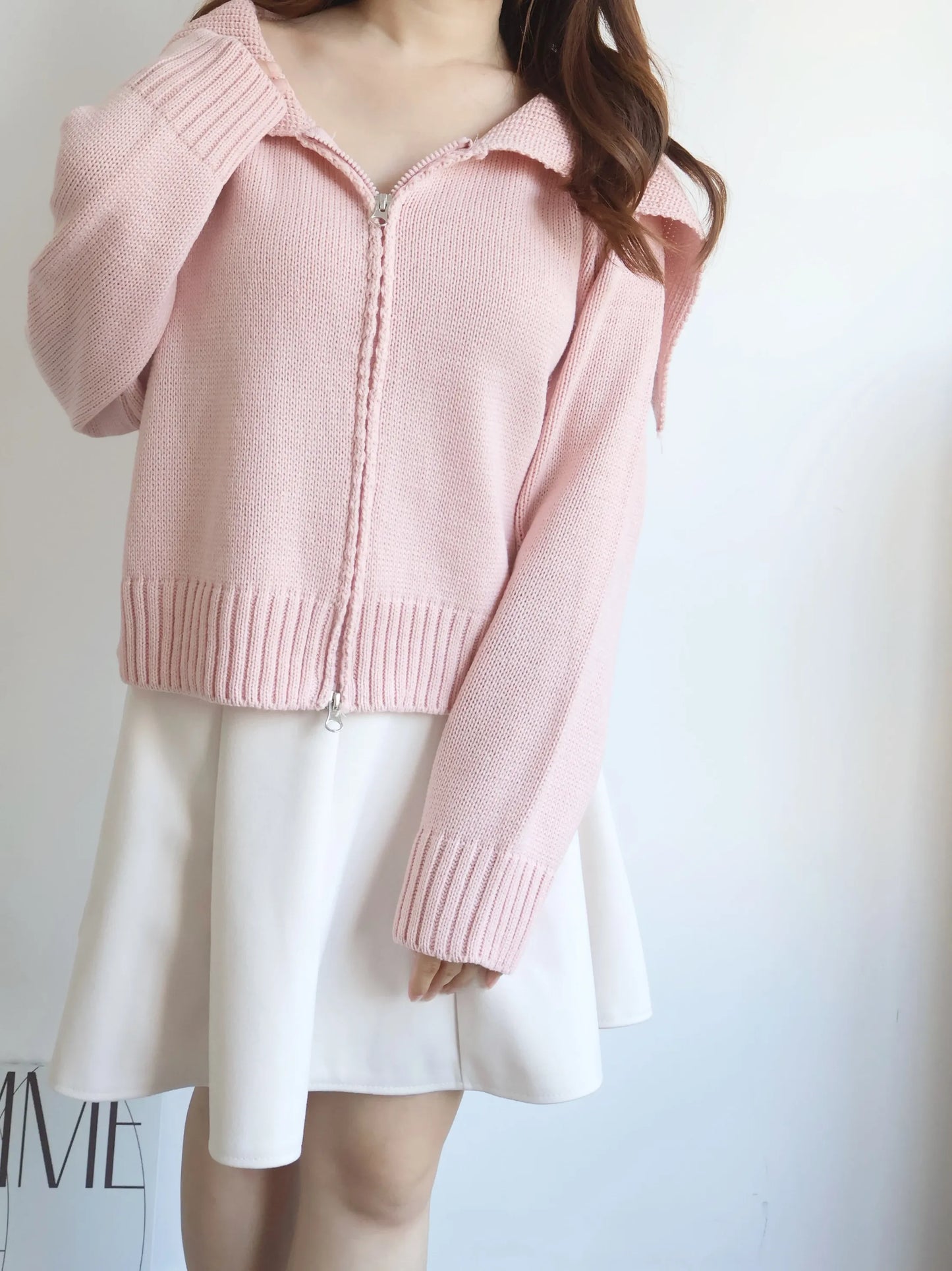 Sailor Collar Zip Cardigan(Pink)